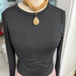 Black Long Sleeve Top T Shirt Fabric Close Fit